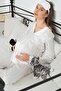 5-Piece Jacquard Long Sleeve Maternity Pajama Set - 5
