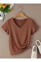 Women's Brown Brooklyn Printed V-Neck Regular T-Shirt