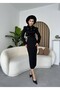 Gold Buttoned Black Lined Crop Jacket Midi Length Slit Skirt Top and Bottom Premium Tweed Set - 2