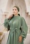 Women's Dress with Hijab Collar and Gathered Sleeves and Ribbon - 5