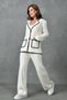 Women's Jacket Lapel Collar Buttoned Pocket Detailed Cardigan and High Waist Trousers Bottom Top Ecru Knitwear Set 1039 - 5