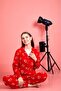 Women's Cotton Suede Fabric Red Heart Patterned Shirt Collar Buttoned Long Sleeve Pajama Set - 2