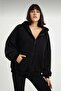 Women's Black Oversize Zipper Cardigan