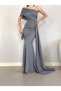 Gray Color One-Shoulder Side Train Detailed Fish Cut Evening Dress and Graduation Gown 582108 684 - 3