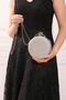 Women's Silver Glitter Sand Round Evening Dress Clutch Portfolio Bag