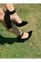 Black Suede High-Heeled Shoes with Double Buckles - 5