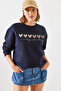 Women's Navy Blue Three Thread Embroidered Colorful Heart Printed Sweatshirt Mbhs007 60601007 - 6