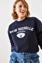 Women's Navy Blue Three Thread Embroidered Rochelle Text Printed Sweatshirt Mbhs001 60601001 - 5