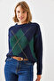 Women's Navy Blue Argyle Sweater 20246195 - 3