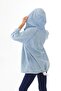 Women's Blue Floral Embroidered Thin Hooded Loose Long Back Jacket - 7
