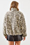 Women's Cream Leopard Patterned Faux Fur Coat 2426 60251795 - 5
