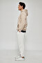 Men's Beige Unisex Plain Hooded Collar Cotton Pocket Detailed Sweatshirt - 2
