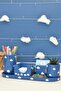 Navy Blue Cloudy Six Piece Office Set |   Pen Holder Flower Pot Plant Notepad Holder Business Card Holder Oval Plate - 2