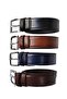 100% Genuine Leather Set of 4 Stitching Patterned Fabric Trouser Belt 3.5cm: Black-tan-navy-brown