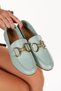 Genuine Leather Casual Women's Shoes Leather Ballerinas Water Green