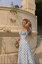 Women's Slit Loose Cut Skirt Collar Tie Detail Short Sleeve Blue Floral White Summer Dress