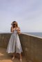 Women's Slit Loose Cut Skirt Collar Tie Detail Short Sleeve Blue Floral White Summer Dress - 3