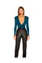 Women's Petrol Green V-Neck Gathered Padded Double Layer Silk Jersey Bodysuit