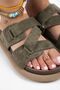 Tulipan Women's Genuine Leather Khaki Slippers with Straps - 4