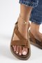 Azelya Women's Genuine Leather Buckled Scarf Sandals Tan - 4