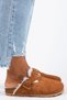 Zeta Furry Women's Genuine Leather Buckle Belted Furry Tan Suede Slippers