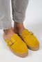 Esta Women's Genuine Leather Belted Buckle Yellow Slippers - 3