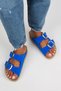 Selina Women's Genuine Leather Double Buckle Blue - Gold Slippers - 5