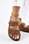 Anlelic Women's Genuine Leather Double Buckle Tan Slippers - 4