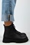 Aster Women's Genuine Leather Lace-up Zippered Black Boots - 2