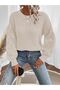 Selanik Knitted Sleeve Motif Crew Neck White Knitwear Sweater