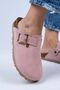 Zeta Women's Genuine Leather Belted Buckle Pink - Gold Slippers - 4