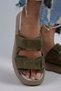 Farah Women's Genuine Leather Double Velcro Green Suede - Beige Slippers - 5