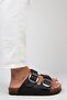 Irene Women's Genuine Leather Double Buckle Black-silver Slippers - 2