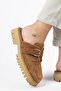 Kiem Women's Cornered Genuine Leather Sabo Tan Slippers