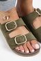 Jazmin Women's Genuine Leather Double Buckle Khaki Slippers - 4