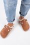 Zeta Furry Women's Genuine Leather Buckle Belted Furry Tile Suede Slippers - 7