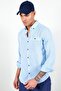 Turquoise Long Sleeve Straw Linen Men's Shirt - 7