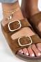 Jazmin Women's Genuine Leather Double Buckle Tan Slippers - 3