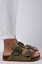 Irene Women's Genuine Leather Double Buckle Water Green - Silver Slippers - 2
