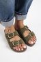 Jazmin Women's Genuine Leather Double Buckle Khaki Slippers - 3
