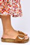 Jade Genuine Leather Single Band Silver Buckle Tan Slippers - 4