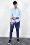 Turquoise Long Sleeve Straw Linen Men's Shirt - 3