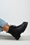 Aster Women's Genuine Leather Lace-up Zippered Black Boots - 7
