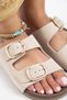 Jazmin Women's Genuine Leather Double Buckle Beige Slippers - 3