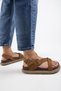 Azelya Women's Genuine Leather Buckled Scarf Sandals Tan - 6