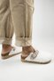 Juno Women's Textile Furry Genuine Leather White-Sand Slippers with Belt and Buckle - 6