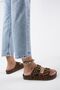 Anlelic Leopard Women's Genuine Leather Double Buckle Tan Slippers - 6