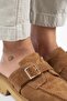 Kiem Women's Cornered Genuine Leather Sabo Tan Slippers - 4
