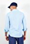 Turquoise Long Sleeve Straw Linen Men's Shirt - 5