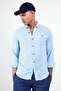 Turquoise Long Sleeve Straw Linen Men's Shirt